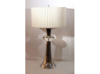 Stylish Contemporary Table Lamp With A Polished Chrome Finish & Lucite Center Ring