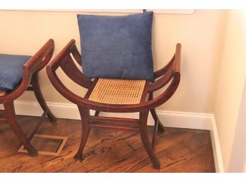 Pair Of Quality Asian Style Accent Chairs With Cane Seating And A Nice Finished Nail Look, Very Good Condition