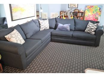 Very Comfortable 3-Piece Sectional Sofa, Dark Blue Tones 2 Large Side Pieces