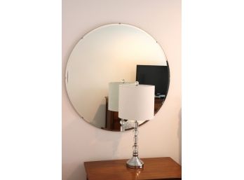 Round Wall Mirror With A Beveled Edge 36-Inch Diameter & Pretty Table Lamp In A Chrome Finish