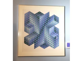 Victor Vasarely Signed Limited Edition Silkscreen 6/250 Framed Optical Art With Amazing Colors
