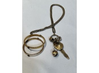 2 Pretty Vintage Plastic Bracelets & Long Lariat Style Necklace With Dangle Accents