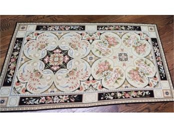 Pretty Hand Embroidered Woven Area Rug With Floral Pattern Approx. 5 Feet X 3 Feet