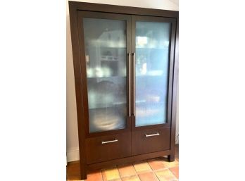 Large Custom Cabinet. Solid Wood, Custom Made With Glass Doors, Thick Glass Shelves & 2 Halogen Lights