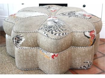 Pretty Star Shaped Ottoman With Scalamandre Rooster Fabric With Ralph Lauren Fabric Ticking Along The Edges