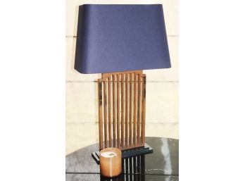 Vintage Metal Grill/Grate Lamp Conversion, Shade Has A Pearl Like Finish On Inner Liner 2/210 Stamped On M