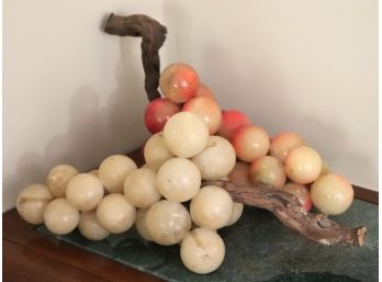 Large Solid Raw Marble Grape Cluster Decor With Driftwood Vine
