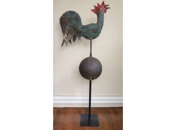 6-Foot-Tall Metal Rooster Weather Vane Art Sculpture Nice Painted Rustic Finish With Stand