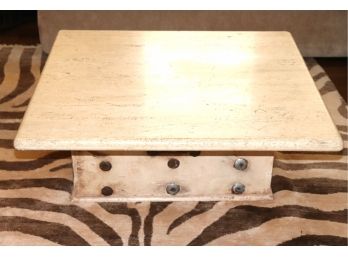 Unique Coffee Table With Travertine Marble Top On A Vintage Trunk Base, Great For Small Spaces