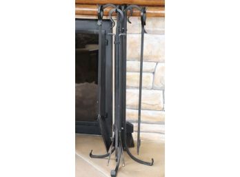 Set Of Quality Wrought Iron Fireplace Tools With Stand