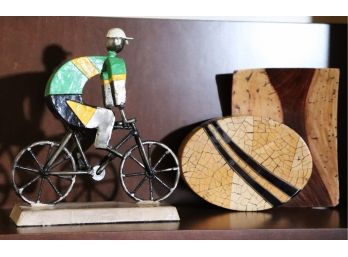 Art Bicycle Sculpture By Felguerez One Of Mexicos Leading Artist, Vintage Inlaid Wood Box & Signed Wood Platte