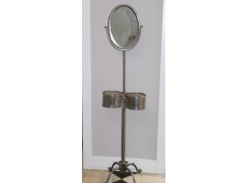Vintage/Antique Heavy Metal Valet/Vanity Stand With Mirror Ornate Design Engraved Detailing