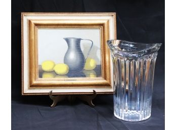 Signed Still Life Painting By Listed Artist A. Veerkamp 19th Century Dutch Painting & Riedel Crystal Vase