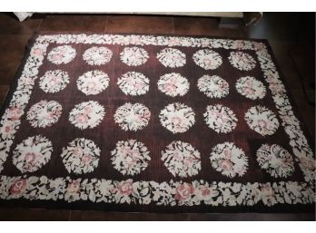 Pretty Floral Needlepoint Rug Approximately 79 Inches X 60 Inches