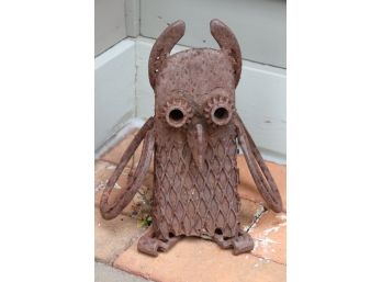 Cool Rustic Metal Owl Folk Art Sculpture Made From A Cowbell,  Horseshoe & Metal Gears, Cool Rustic Piece