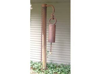 Large Heavy Metal Asian Style Gong On A Wood Pole, Great Sound When Rang