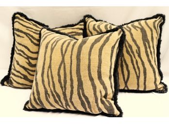 Set Of 3 Stylish Animal Print Pillows With Fringes