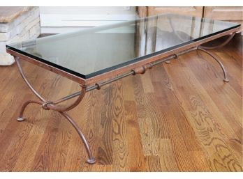 Heavy Rustic Wrought Iron Coffee/Cocktail Table With A Thick Glass Top