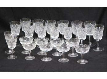 Collection Of Waterford Crystal Stemware 'Alana Cut Pattern Includes 13 Water/Wine Glasses & 8 Sorbet Gla