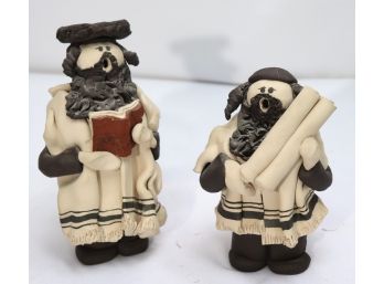 Judaica Art Ceramic Figurines Hasidic Men, The Scroll Is Signed By The Artist As Pictured
