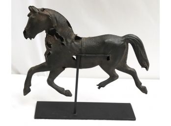 Vintage Rustic Cast Metal Horse Sculpture Mounted On A Stand