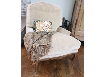 Comfortable Down Filled Accent Chair With A Herringbone Pattern, Golden/Beige Tone Includes Pillow & Blank