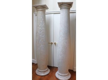 Pair Of 7-Foot-Tall Architectural Elements, Wood Columns With An Amazing Rough Textured Natural Weathered