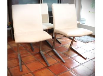 4 Danish Contemporary Dining Chairs - Boconcept Made For M Denmark, Brushed Nickel Frame & Leather Upholstery