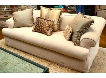 Luxury Designer Sofa By A. Rudin Gorgeous Sofa In Neutral Cream Color, Chenille With Silk Fabric