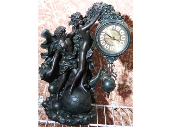 Ornate Resin Clock Of Nude Lovers