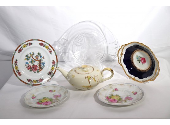 Pretty Collection Of Floral Plates & Heinrich Tea Kettle