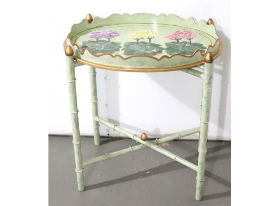 Vintage Painted Side Table With A Removable Tray & Bamboo Style Legs