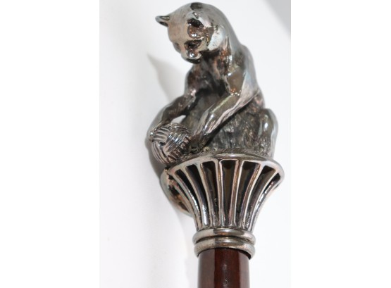 Cool Vintage Cane With A Sterling 925 Cat Head Topper With A Brass Tip On The Bottom.