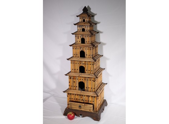 Tall Vintage Bamboo Asian Pagoda/Temple With Storage Drawer Lined With Felt On The Bottom Very Well Made