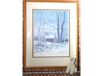 Gentle Snowfall 159/500 By Artist Jack Anderson In A Matted Frame Includes Original Dog Sculpture By Kat
