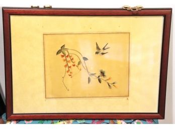 Pretty Vintage Embroidered Flower In Frame