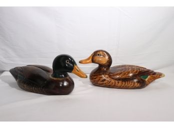 Vintage Carved Wooden Duck Decoys By Max Thompson Includes 2 Mallards 1980 Nice Vintage Pieces