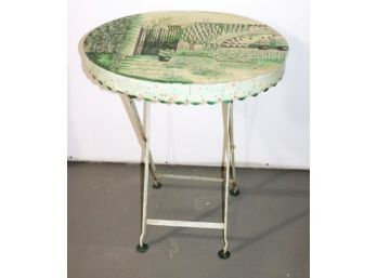 Vintage Painted Metal Side Table With A Nice Unique Design