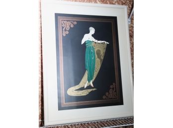 Large Print Of A Woman In A Green Dress In A Matted Frame In The Style Of Erte