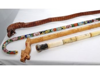Really Cool Vintage Canes Includes A Cane Made From Bone With Etched  Scenery, Carved Serpent & Dragon Head