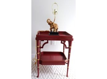 Asian Style Side Table With A Removable Tray Includes A Lamp With A Painted Gold Tone