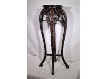 Vintage Ornate Carved Wood Asian Style Pedestal With Stone Top