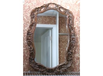 Pretty Carved Wood Mirror In An Ornate Wood Frame & Shell (Scallop) Design-