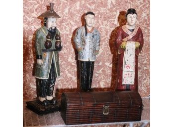 3 Carved Wood/Resin Statues Trinket Box