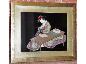 Pretty Geisha Scene In A Shadow Box Frame