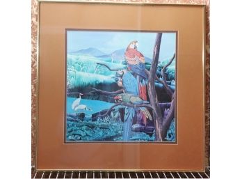 A Trio Of Macaws' Signed Lithograph By Paisal 78 200/300 Print In A Matted