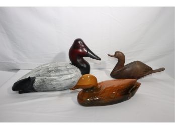Carved Wood Duck Decoy, Hand Carved Wood Duck Firenze Made In Italy & Polished Wood Bird
