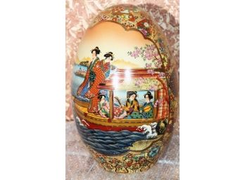 Beautiful Large Painted Asian Style Egg With Stamp/Markings On The Bottom With Amazing Detail Throughout