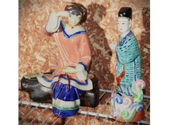 Pretty Asian Porcelain Figures With Amazing Detail, Lady Thinking Gentlemen In Robe