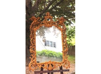 Large Chinese Style Gold Leaf Wood Mirror With Birds On Top